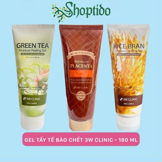 Gel tẩy da chết 3W CLINIC chiết xuất trà xanh, nhau thai cừu, cám gạo  Moisture Peeling Gel 180ML NPP Shoptido