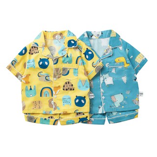 Bộ quần áo đồ ngủ pijama cộc tay nhiều họa tiết dễ thương chất cotton tháng mát dành cho bé trai bé gái