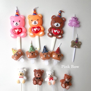 Nến sinh nhật hình con gấu Nâu/Trắng/Cam/Hồng/ILY/tím/Đội nón
