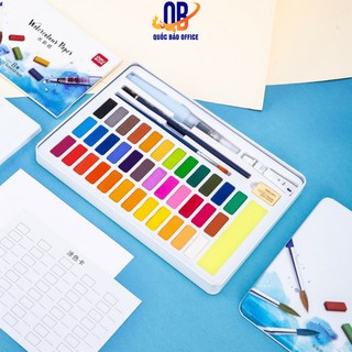 Bộ màu nước dạng nén Deli - 8 phụ kiện đi kèm - hộp sắt - 24 màu/36 màu - 73876 / 73877