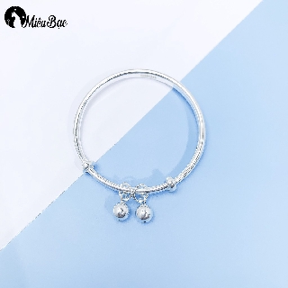 Vòng Tay, Vòng Tay Bạc Trẻ Em Khắc Tên 2 Chuông - Miêu Bạc
