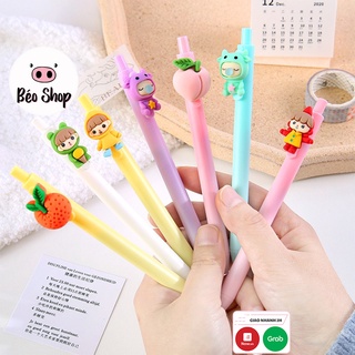 Bút mực gel màu Đen ngòi 0.5mm Béo shop bút bi nước kiểu dáng hoạt hình dễ thương dạng bấm tiện dụng B11