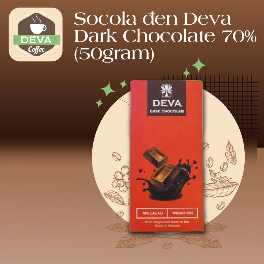 Socola Đen Deva 70% Cacao – Dark Chocolate (65gram)