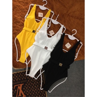 [BKN297] <ÂU> BODYSUIT VẢI GÂN KÈM BELT RỜI ĐEN/TRẮNG/VÀNG