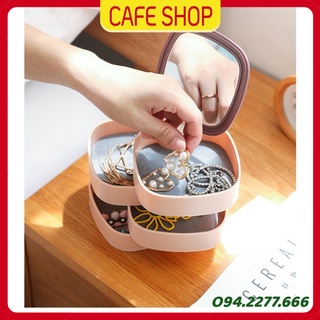 Hộp Nhựa Đụng Đồ Trang Sức, Bông Tai, Nhẫn Xoay Tròn 360 Độ, 4 Tầng Nhựa ABS