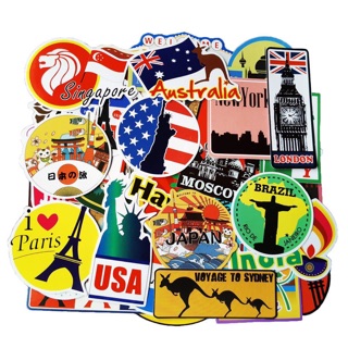 Sticker du lịch thế giới sét 30-50 cái ép lụa / hình dán chủ dề du lịch nhiều mẫu