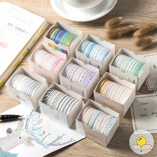 Bộ 10 cuộn washi tape trang trí dán bullet journal, set băng dính washi dễ thương WA06