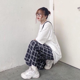 Quần ống rộng nữ lưng cao caro ống suông Ulzzang nhiều màu co giãn dễ phối đồ