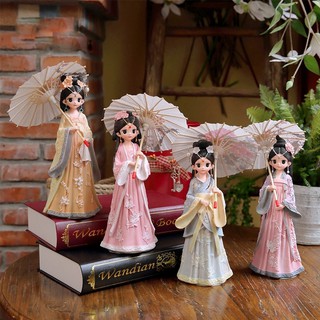 Tượng chibi thiếu nữ cổ trang che ô 3D sinh động 25cm