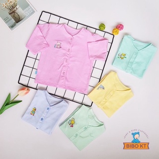 Áo Tay Dài Cổ Tim Màu BiBo Kim Thu Cho Bé Từ 3-8kg