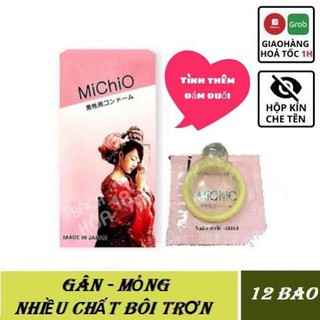 BAO CAO SU MICHIO [GIÁ SỐC]  [ HÀNG NHẬT BẢN CHÍNH HÃNG ] HỘP 12 CÁI - BAO CAO SU GÂN SIÊU MỎNG TẠO CẢM GIÁC CHÂN THỰC