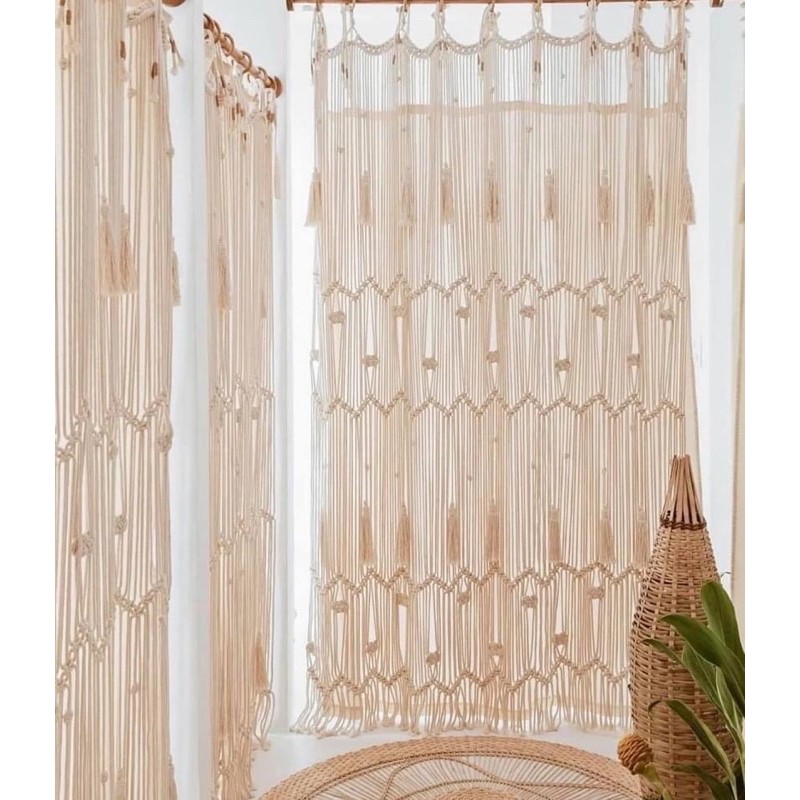 Rèm cửa macrame vintage màu ngà 02