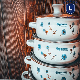 Bộ 5 Nồi Tráng Men Chống Dính Ceramic Cao Cấp Reoona Nắp Thủy Tinh Hoa Văn Màu Xanh