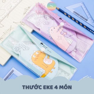 Bộ thước eke đo độ, đo góc trong suốt - 4 món Hotis Stationery