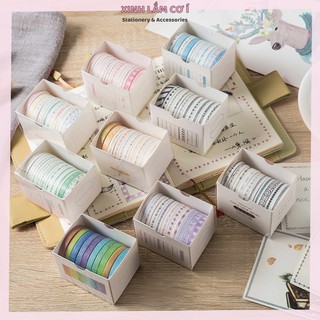 Set 10 Cuộn Băng Dính Washi Tape Nhiều Màu Sắc Trang Trí Sổ Nhật Kí Crapbook [Xinh Lắm Cơ Í]