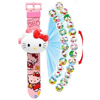 Đồng hồ điện tử đeo tay đồ chơi chiếu 24 hình 3D Mèo hồng cho bé gái không thương hiệu
