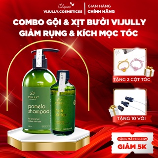 Combo Vijully gội bưởi, xịt tinh dầu bưởi giúp mọc tóc nhanh, giảm rụng tóc ( tặng kèm quà xinh )
