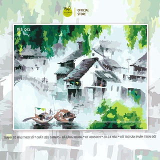 Tranh tô màu 40x50cm có khung phong cảnh Phố thư pháp T912