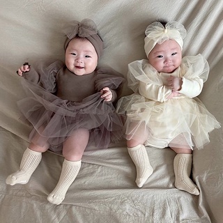 (Tặng Băng Đô) Váy body tiểu thư vàng công chúa tay bồng váy xòe màu trắng và be Baby Sheep cho bé 0-2 tuổi hàng cao cấp