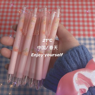 Bút bấm mực nước họa tiết quả đào hồng