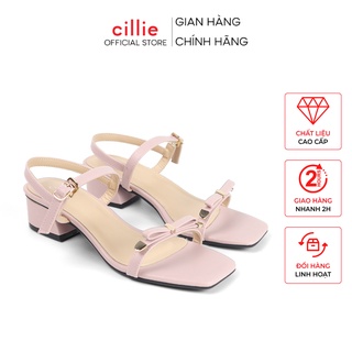 Giày sandal nữ quai ngang đơn giản mũi vuông quai mảnh nữ tính nhẹ nhàng màu pastel mang đi chơi làm Cillie cao 2cm 1002