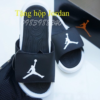 Dép JD Jordan bóng rổ FREE SHIP + hộp hãng + jordan đủ tem tag loại 1 đen đế trắng quai ngang xé dán nam nữ. BH Slippers