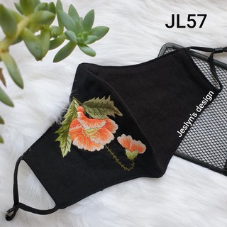 Khẩu trang thêu tay vải linen JL57