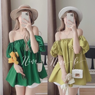 ÁO RỚT VAI TAY PHỒNG 2 MÀU BO CHUN (TH)