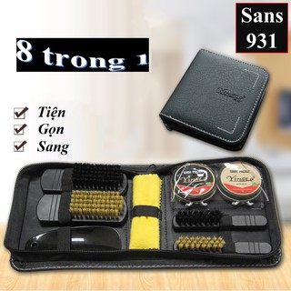 Bộ đánh giày đẹp sang gọn Sans931 8 món bàn chải xi đen trắng bóng khăn cho giầy túi ví xách đồ da