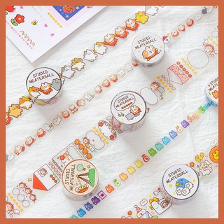 Băng Keo Washi Tape Trang Trí Tập Sách Sổ Tay Thỏ Cam và Các Bạn 3 Size