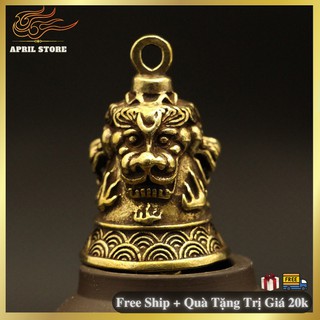 ️️️Vật Phẩm Phong Thủy(GT1)-Móc Khóa-Mặt Dây Chuyền Bằng Đồng Thau Nguyên Chất-Chuông Đầu 3 Sư Tử