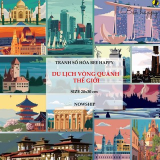 Tranh Sơn Dầu Số Hoá Tự Tô Nhiều Mẫu Hot Trend BEE HAPPY - Vòng Quanh Thế Giới - Size 20x30cmTranh Tô Màu Theo Số Có Sẵn