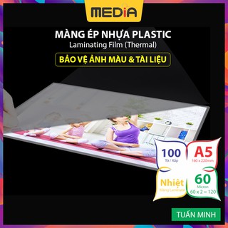 Màng Ép Plastic A5 MEDIA inkjet, Màng Ép Nhựa , Kích Thước 16 x 22cm (A5), Độ Dày 60 Micro, 100 Tờ