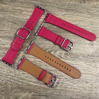 Dây da thật apple watch màu hồng đỏ
