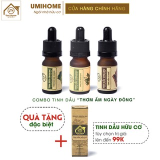Combo 3 loại Tinh Dầu UMIHOME gồm Vỏ Quế, Sả Chanh, Tràm Gió (10mlx3) hữu cơ nguyên chất
