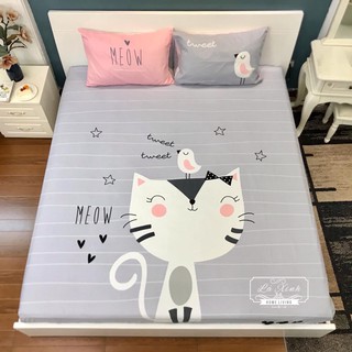 Bộ Ga Gối 3 Món Cotton 100% - Mèo Ghi
