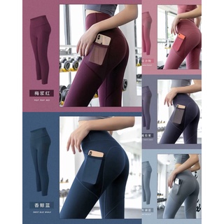 Quần Dài Tập Gym Yoga Nữ Cạp Cao Thể Thao Thun Phối Lưới Có Túi Để Điện Thoại Q001