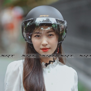 Mũ Bảo Hiểm nửa đầu có kính SRT A33K ( Đen Nhám ) - lồng ép nhiệt cao cấp