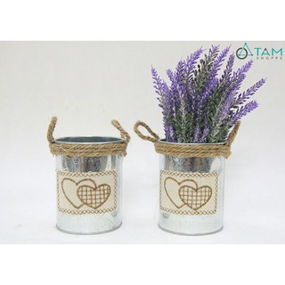 Bình thiếc trang trí hình trụ 2 quai thừng FE-BTHIEC-15