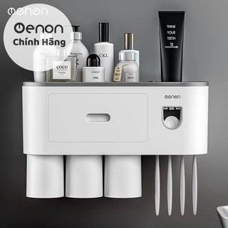 Bộ nhả kem đánh răng tự động, kệ để bàn chải đánh răng dán tường OENON - Tặng kèm cốc hút từ tính