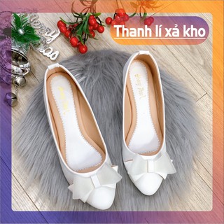 [THANH LÝ XẢ KHO - FREESHIP] Giày Búp Bê Nữ Gót 3p Phối Nơ Sành Điệu Mã G3 Trắng