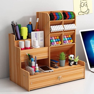 Hộp bút để bàn, kệ hồ sơ kệ đựng bút đa năng BIBOTOYHV3-15 bằng gỗ cao cấp có nhiều ngăn TIỆN LỢI 2 màu nâu sáng trọng