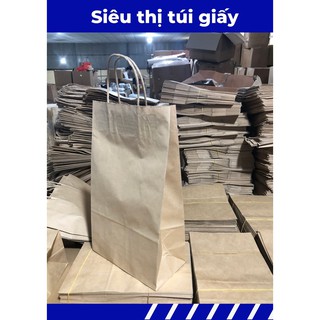 COMBO 50 CHIẾC TÚI GIẤY KRAFT XI MĂNG S2: 19.5x10x33 cm CÓ QUAI ( ẢNH THẬT SHOP TỰ CHỤP)