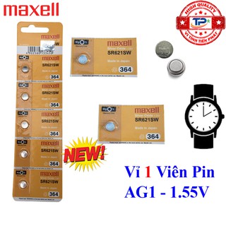 Vỉ 1 viên Pin đồng hồ đeo tay AG1 / LR60 / LR621 / SR621SW / 364 / 164 / SR60 / SR621 Maxell Sliver Oxide battery 1.55V