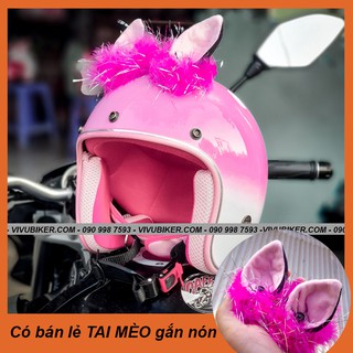 Mũ bảo hiểm 3/4 hồng pha trắng gắn tai mèo FungFing Thái Lan cao cấp - Nón tai mèo màu hồng siêu cute