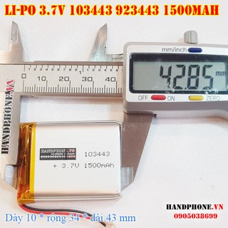 Pin Li-Po 3.7V 1500mAh 103443 923443 (Lithium Polymer) cho loa Bluetooth, máy trợ giảng, Máy đo, Camera, POS