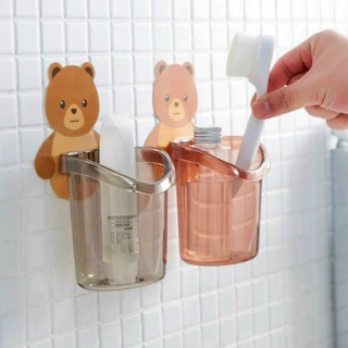 Combo 2 Ống Cắm Bàn Chải Đánh Răng Gắn Tường Hình Gấu Siêu Dễ Thương