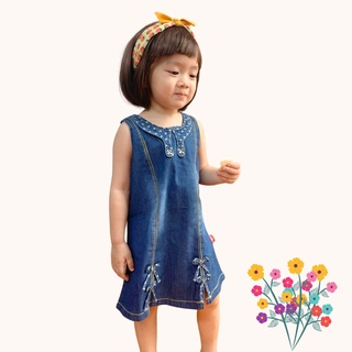 [Mã BMBAU50 giảm 7% đơn 99K] Váy Jean Bé Gái Đính Cúc Ngực, Gấu Xẻ Đính Nơ SILBER KIDS