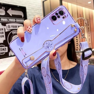 Ốp điện thoại QIANZI silicon mềm mạ điện có dây đeo cho Xiaomi Poco F3 Redmi 10 Xiaomi 11T Civi Xiaomi12