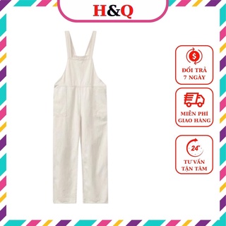 Quần yếm nữ ống rộng chất liệu kaki màu be phong cách ulzzang pastel trendy dành cho nữ - Huyền Quang